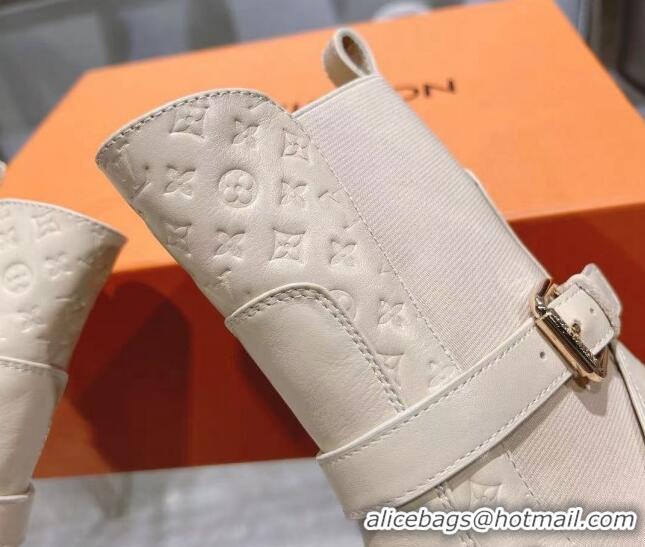 Stylish Louis Vuitton Laureate Platform Desert Ankle Boots in Leather with Strap Buckle Pale Beige 218035