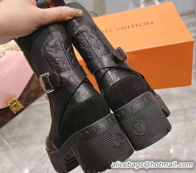 Good Quality Louis Vuitton Laureate Platform Desert Ankle Boots in Leather with Strap Buckle Black 218036