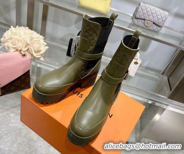 Stylish Louis Vuitton Laureate Platform Desert Ankle Boots in Leather with Strap Buckle Green 218037