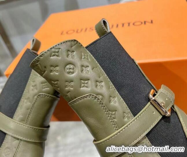 Stylish Louis Vuitton Laureate Platform Desert Ankle Boots in Leather with Strap Buckle Green 218037