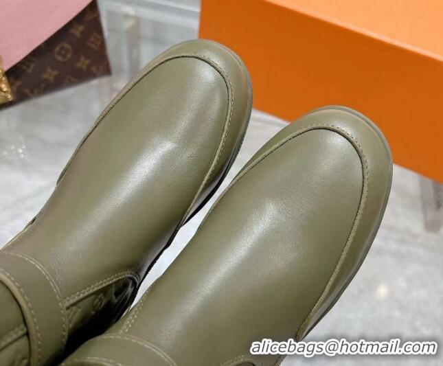 Stylish Louis Vuitton Laureate Platform Desert Ankle Boots in Leather with Strap Buckle Green 218037