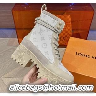 Grade Quality Louis Vuitton Laureate Platform Desert Ankle Boots in Leather and Mesh Beige 218039