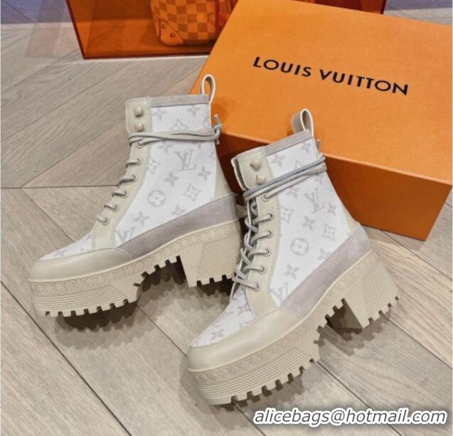 Grade Quality Louis Vuitton Laureate Platform Desert Ankle Boots in Leather and Mesh Beige 218039