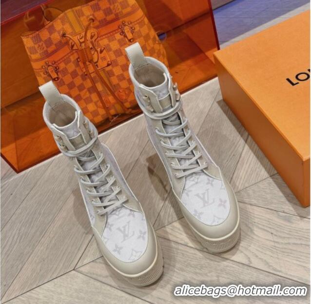 Grade Quality Louis Vuitton Laureate Platform Desert Ankle Boots in Leather and Mesh Beige 218039