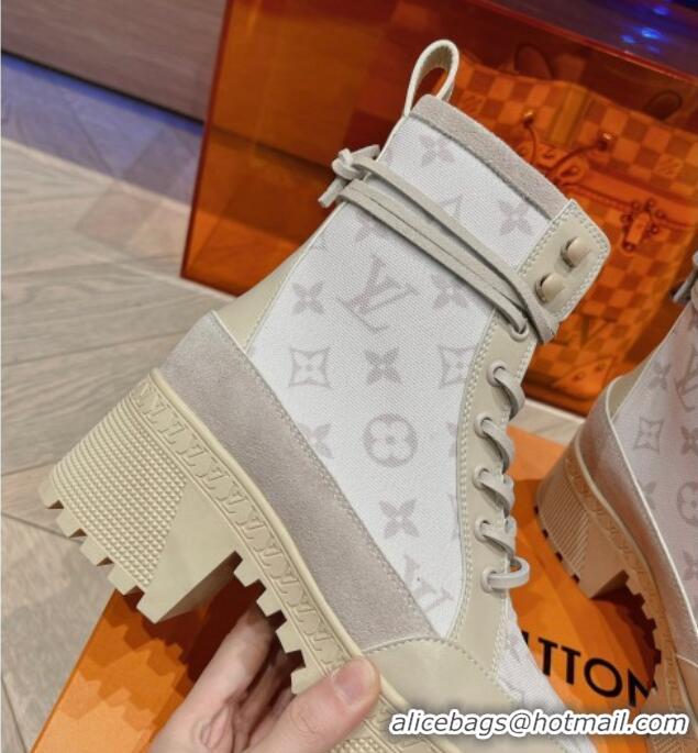 Grade Quality Louis Vuitton Laureate Platform Desert Ankle Boots in Leather and Mesh Beige 218039