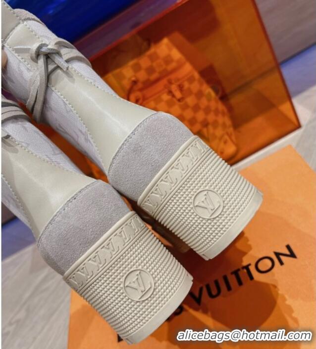 Grade Quality Louis Vuitton Laureate Platform Desert Ankle Boots in Leather and Mesh Beige 218039