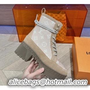 Best Price Louis Vuitton Laureate Platform Desert Ankle Boots in Monogram Wool Brown/Grey 218040