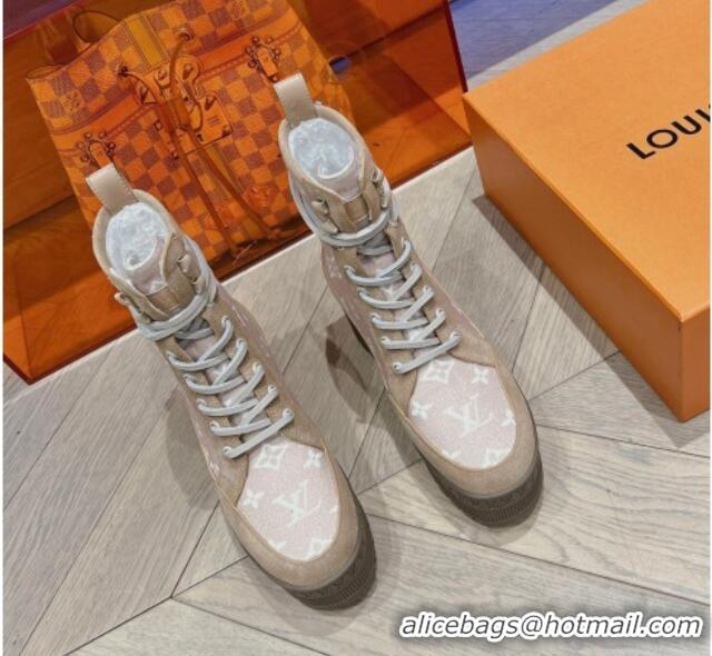 Best Price Louis Vuitton Laureate Platform Desert Ankle Boots in Monogram Wool Brown/Grey 218040