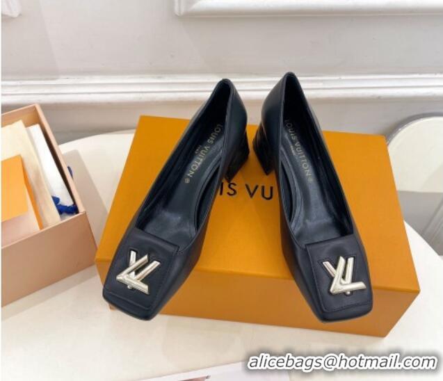 Top Grade Louis Vuitton Shake Pumps 5.5cm in Calf Leather with Quilted Block Heel Black 218042