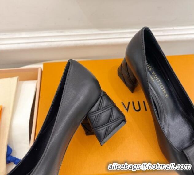 Top Grade Louis Vuitton Shake Pumps 5.5cm in Calf Leather with Quilted Block Heel Black 218042