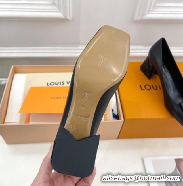 Top Grade Louis Vuitton Shake Pumps 5.5cm in Calf Leather with Quilted Block Heel Black 218042