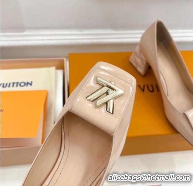 Unique Style Louis Vuitton Shake Pumps 5.5cm in Patent Leather with Quilted Block Heel Nude 218043