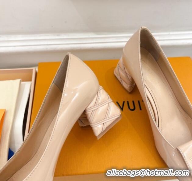 Unique Style Louis Vuitton Shake Pumps 5.5cm in Patent Leather with Quilted Block Heel Nude 218043