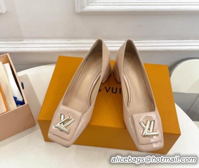 Unique Style Louis Vuitton Shake Pumps 5.5cm in Patent Leather with Quilted Block Heel Nude 218043