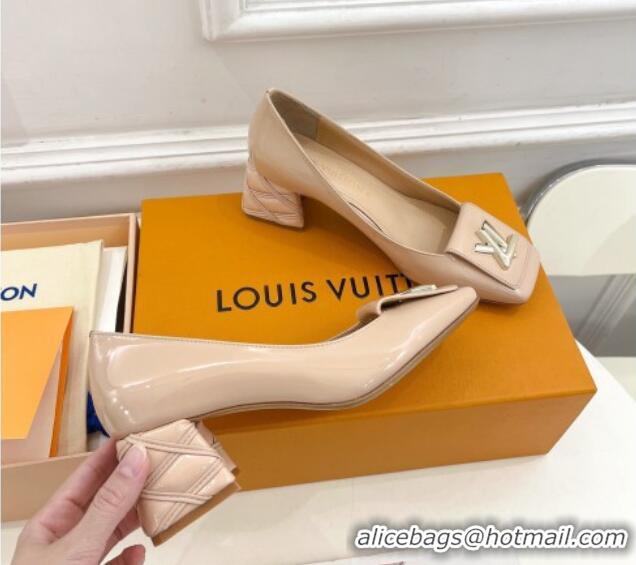 Unique Style Louis Vuitton Shake Pumps 5.5cm in Patent Leather with Quilted Block Heel Nude 218043