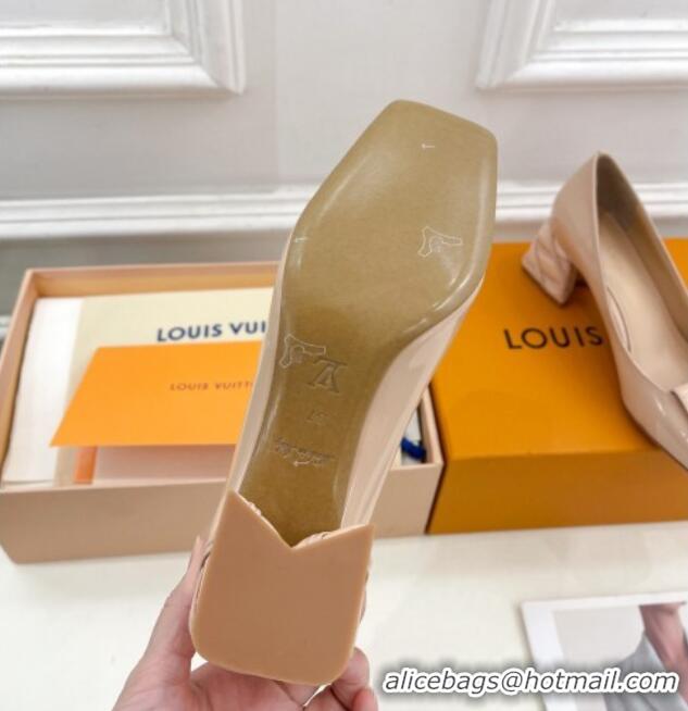 Unique Style Louis Vuitton Shake Pumps 5.5cm in Patent Leather with Quilted Block Heel Nude 218043