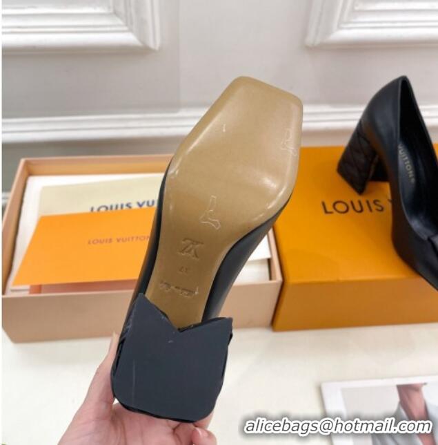 Good Quality Louis Vuitton Shake Pumps 9cm in Calf Leather with Quilted Block Heel Black 218045