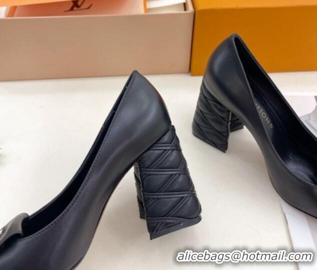 Good Quality Louis Vuitton Shake Pumps 9cm in Calf Leather with Quilted Block Heel Black 218045