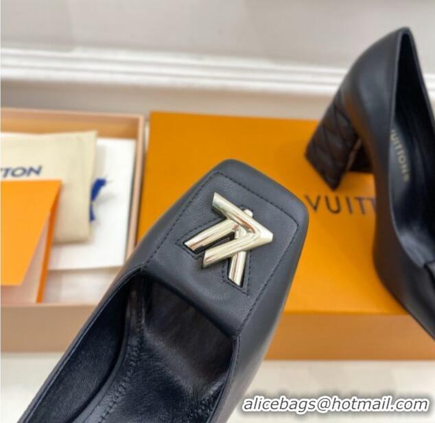 Good Quality Louis Vuitton Shake Pumps 9cm in Calf Leather with Quilted Block Heel Black 218045