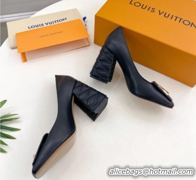 Good Quality Louis Vuitton Shake Pumps 9cm in Calf Leather with Quilted Block Heel Black 218045