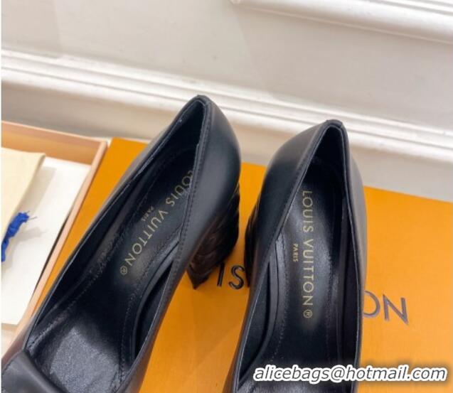 Good Quality Louis Vuitton Shake Pumps 9cm in Calf Leather with Quilted Block Heel Black 218045