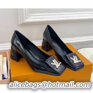 Best Grade Louis Vuitton Shake Pumps 5.5cm in Patent Leather with Quilted Block Heel Black 218044