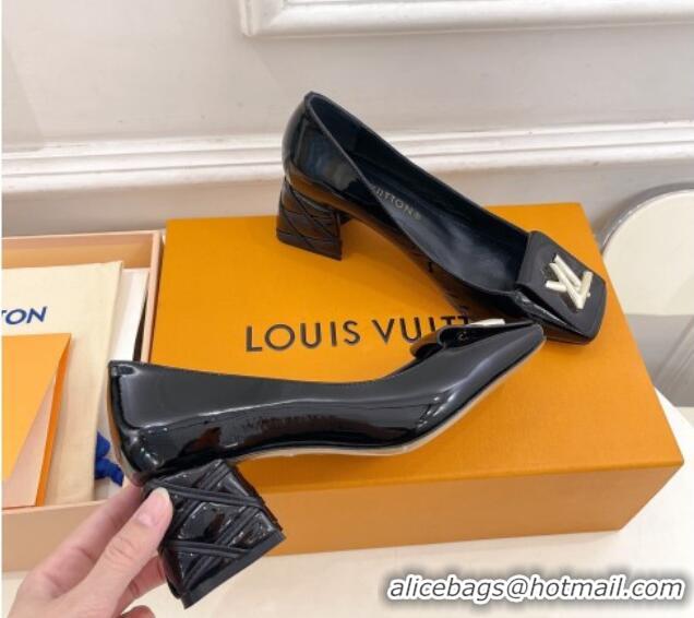 Best Grade Louis Vuitton Shake Pumps 5.5cm in Patent Leather with Quilted Block Heel Black 218044