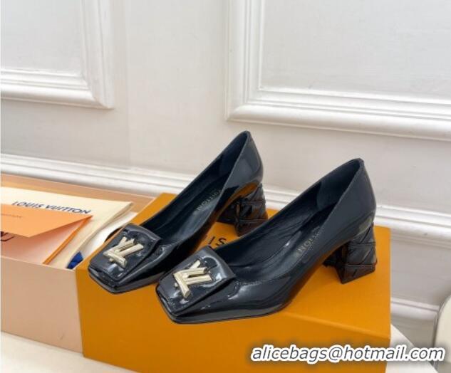 Best Grade Louis Vuitton Shake Pumps 5.5cm in Patent Leather with Quilted Block Heel Black 218044