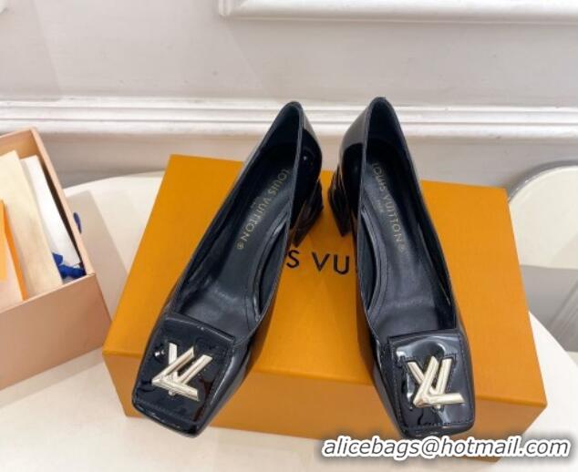 Best Grade Louis Vuitton Shake Pumps 5.5cm in Patent Leather with Quilted Block Heel Black 218044