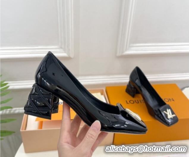 Best Grade Louis Vuitton Shake Pumps 5.5cm in Patent Leather with Quilted Block Heel Black 218044