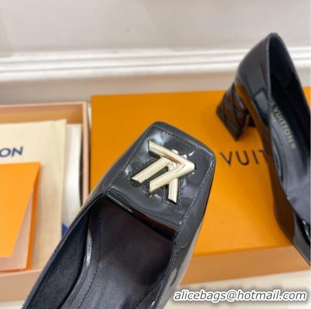 Best Grade Louis Vuitton Shake Pumps 5.5cm in Patent Leather with Quilted Block Heel Black 218044