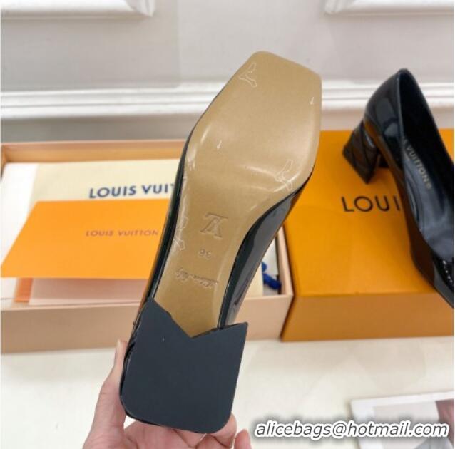 Best Grade Louis Vuitton Shake Pumps 5.5cm in Patent Leather with Quilted Block Heel Black 218044