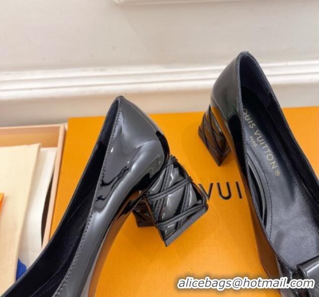 Best Grade Louis Vuitton Shake Pumps 5.5cm in Patent Leather with Quilted Block Heel Black 218044