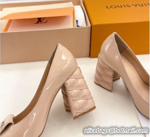 Best Product Louis Vuitton Shake Pumps 9cm in Patent Leather with Quilted Block Heel Nude 218046