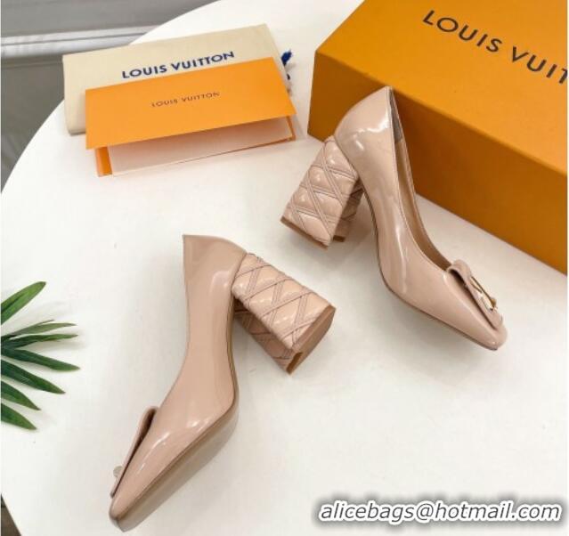 Best Product Louis Vuitton Shake Pumps 9cm in Patent Leather with Quilted Block Heel Nude 218046