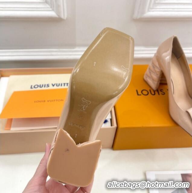 Best Product Louis Vuitton Shake Pumps 9cm in Patent Leather with Quilted Block Heel Nude 218046