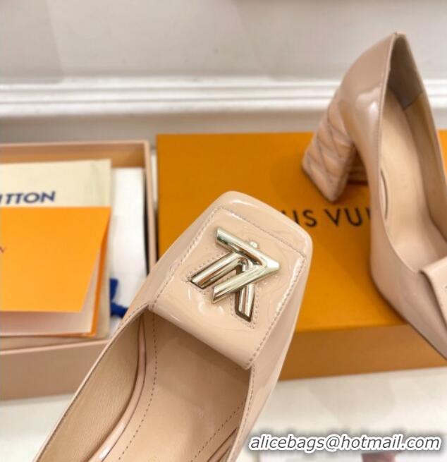 Best Product Louis Vuitton Shake Pumps 9cm in Patent Leather with Quilted Block Heel Nude 218046