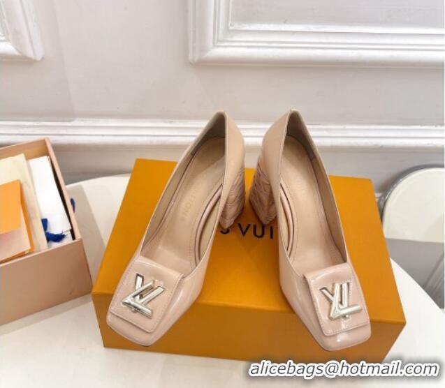 Best Product Louis Vuitton Shake Pumps 9cm in Patent Leather with Quilted Block Heel Nude 218046