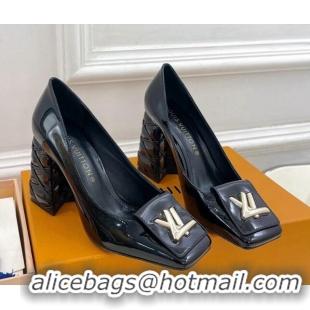 Pretty Style Louis Vuitton Shake Pumps 9cm in Patent Leather with Quilted Block Heel Black 218047