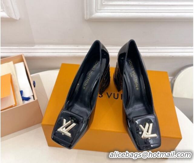 Pretty Style Louis Vuitton Shake Pumps 9cm in Patent Leather with Quilted Block Heel Black 218047