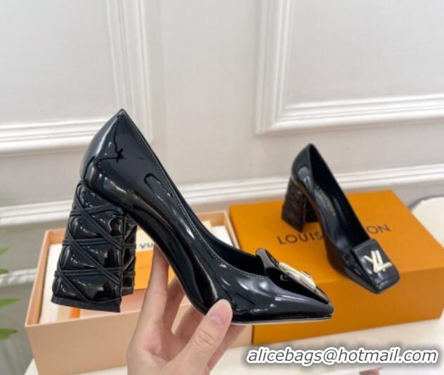 Pretty Style Louis Vuitton Shake Pumps 9cm in Patent Leather with Quilted Block Heel Black 218047