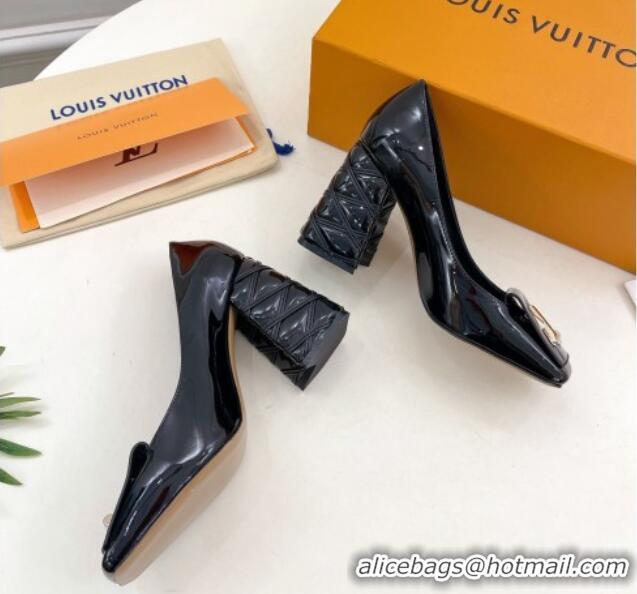 Pretty Style Louis Vuitton Shake Pumps 9cm in Patent Leather with Quilted Block Heel Black 218047