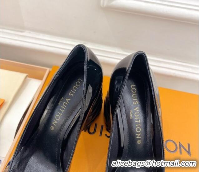 Pretty Style Louis Vuitton Shake Pumps 9cm in Patent Leather with Quilted Block Heel Black 218047