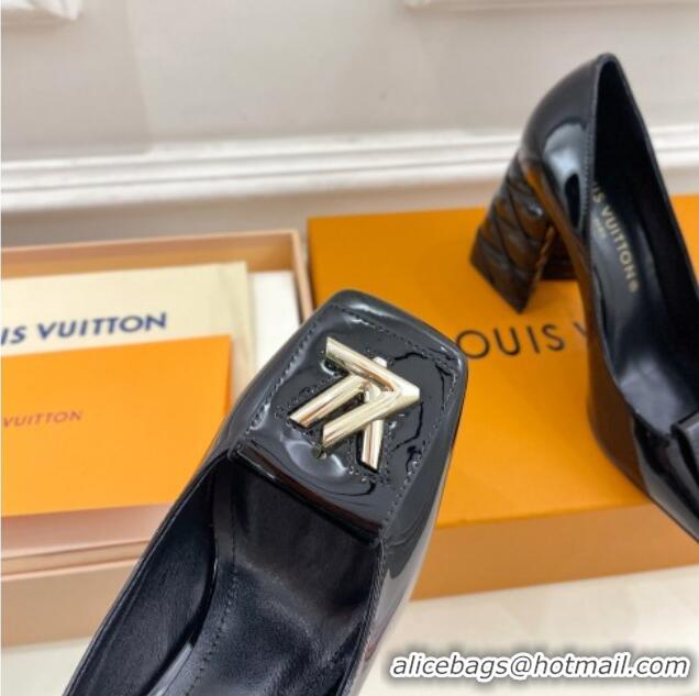 Pretty Style Louis Vuitton Shake Pumps 9cm in Patent Leather with Quilted Block Heel Black 218047