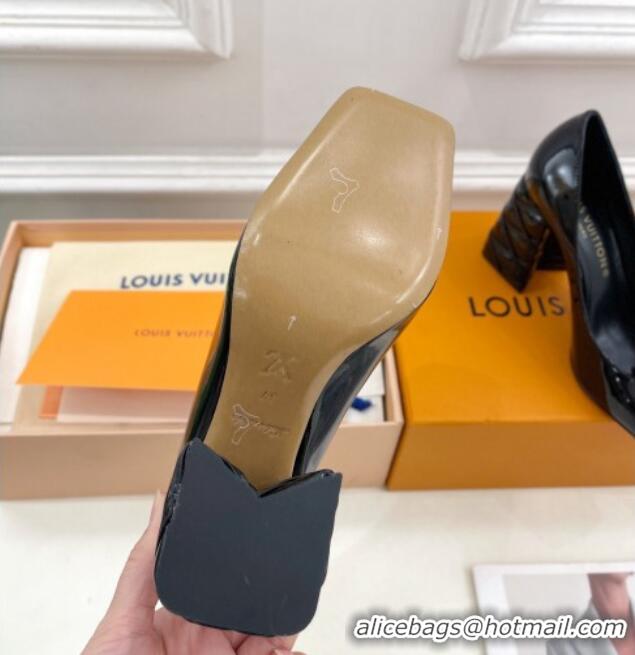 Pretty Style Louis Vuitton Shake Pumps 9cm in Patent Leather with Quilted Block Heel Black 218047