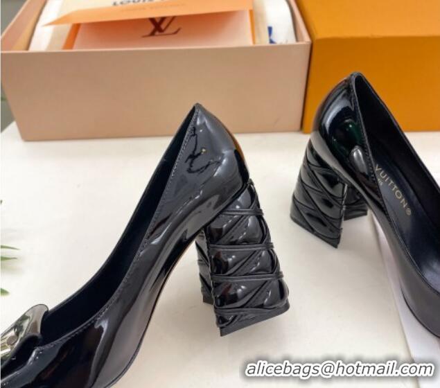 Pretty Style Louis Vuitton Shake Pumps 9cm in Patent Leather with Quilted Block Heel Black 218047