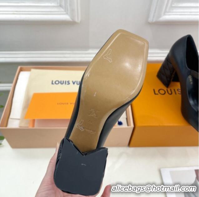 Low Cost Louis Vuitton Shake Mary Janes Pump 9cm in Calf Leather with Quilted Block Heel Black 218048