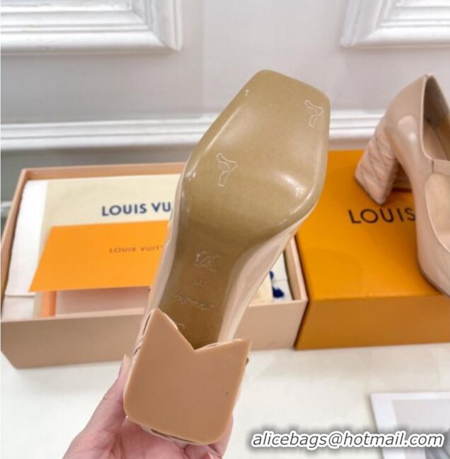 Popular Style Louis Vuitton Shake Mary Janes Pump 9cm in Patent Leather with Quilted Block Heel Nude 218049