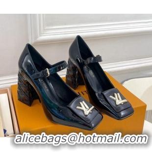 Luxurious Louis Vuitton Shake Mary Janes Pump 9cm in Patent Leather with Quilted Block Heel Black 218050