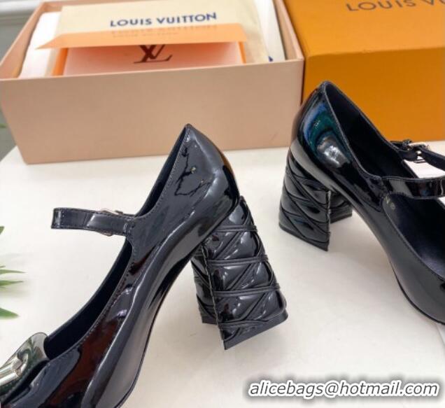 Luxurious Louis Vuitton Shake Mary Janes Pump 9cm in Patent Leather with Quilted Block Heel Black 218050